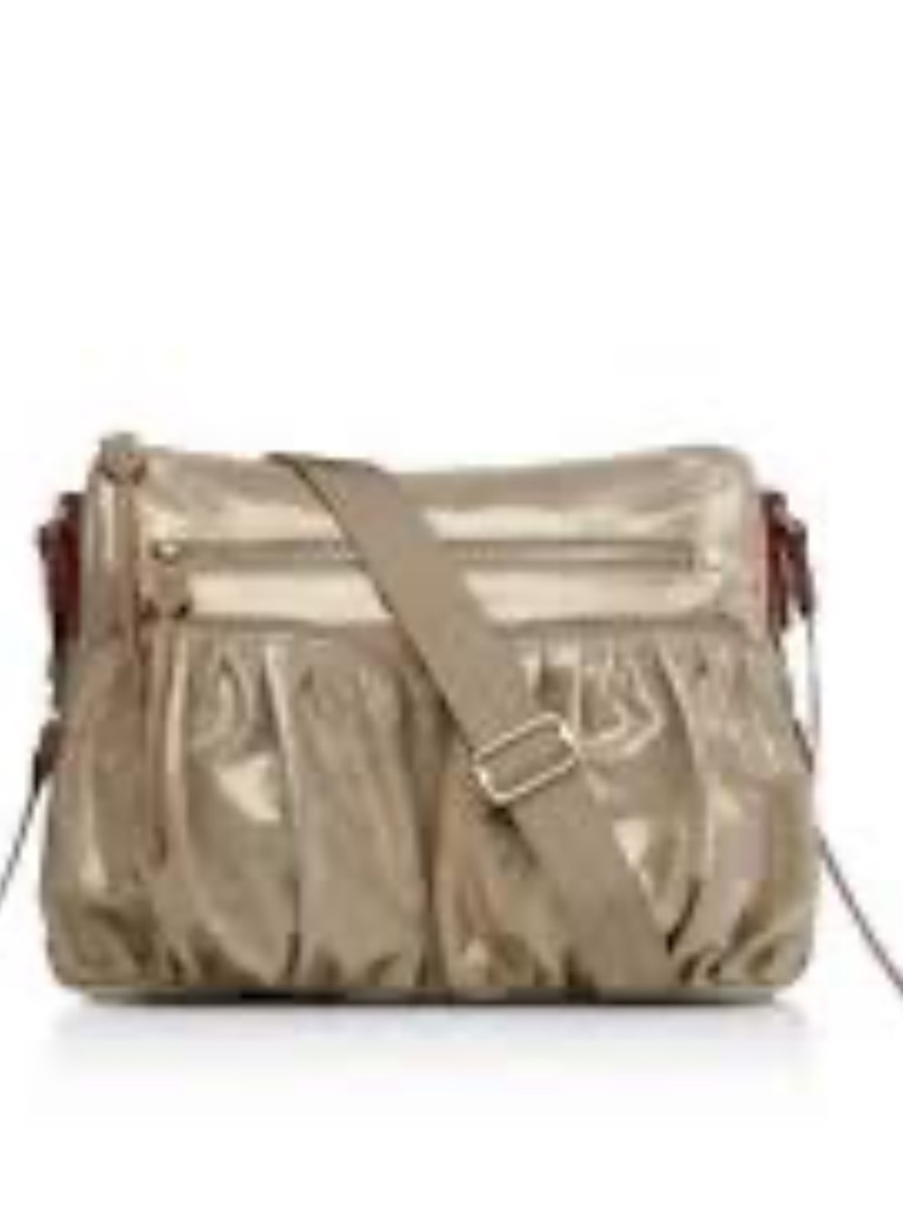MZ Wallace Paige Metallic Beige Crossbody Bag with Adjustable Strap & Pouch